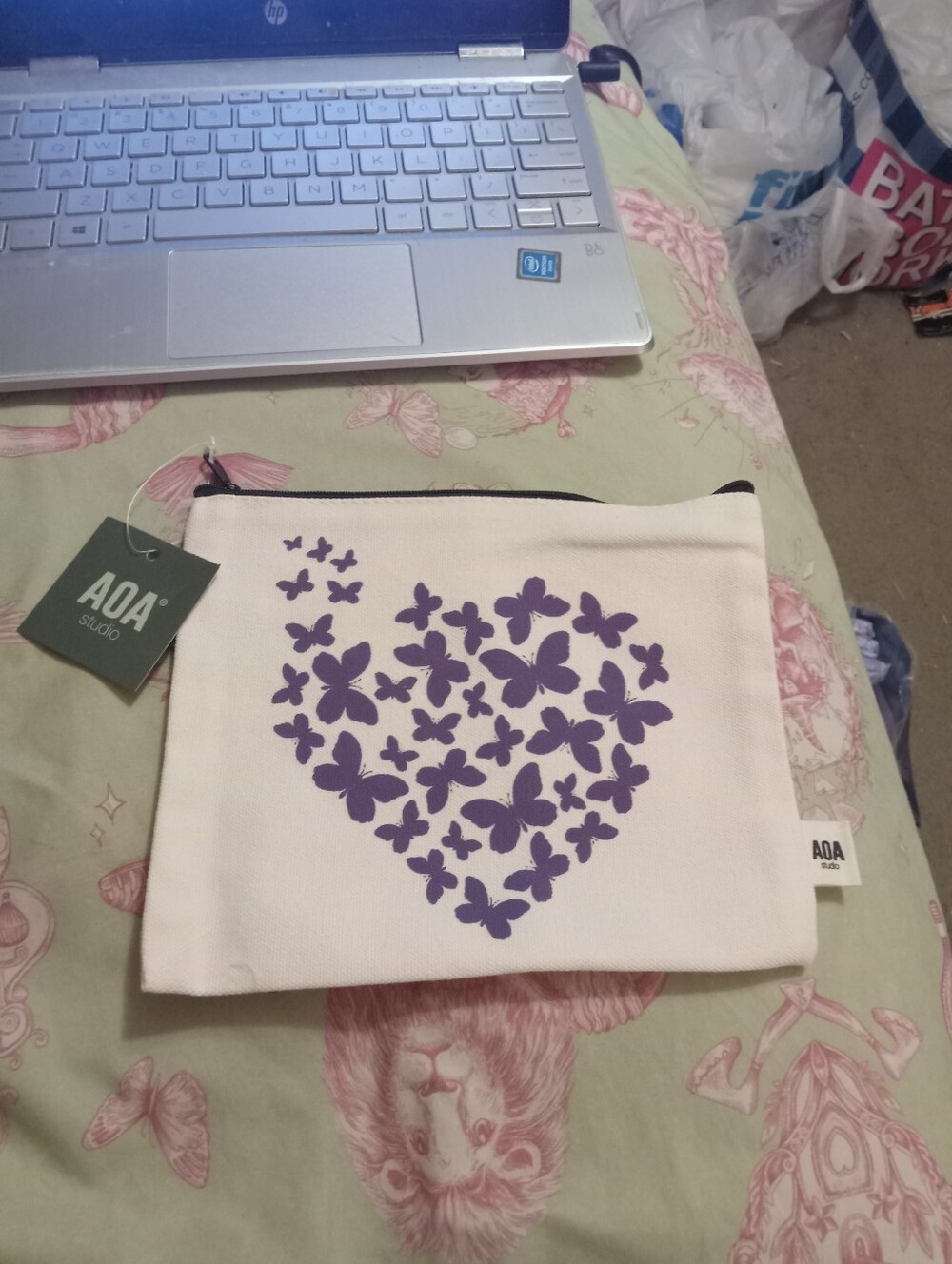 NWT White & Purple Butterfly Makeup Pouch